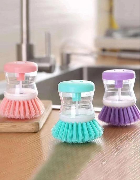 Set of 3 (MULTIPURPOSE) Plastic Dish/Washbasin/Sink Cleaning Brush with Liquid Soap Dispenser for Kitchen Use