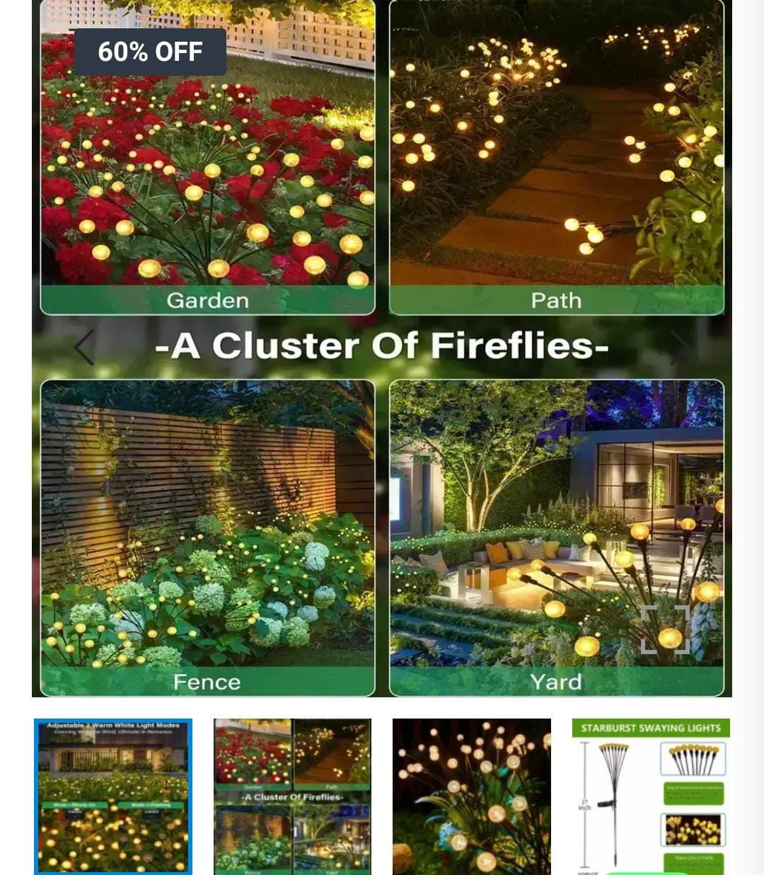 Firefly Outdoor Solar Lights | 8 Led | , Warm Garden Light | Outdoor Decoration | Waterproof | Path Lights For Pots,