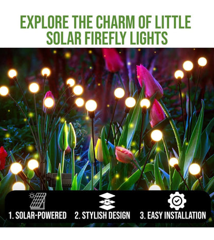 Firefly Outdoor Solar Lights | 8 Led | , Warm Garden Light | Outdoor Decoration | Waterproof | Path Lights For Pots,