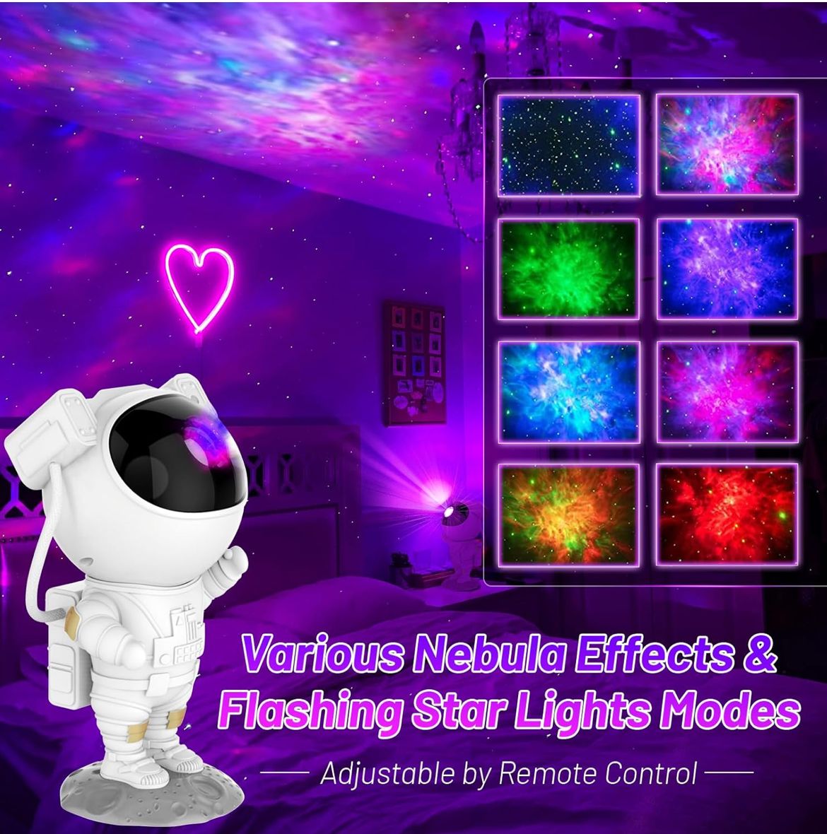 Astronaut Star Projector Night Light for Kids & Adults - Remote-Controlled Galaxy Projection with 360° Rotation, 7 Stellar Modes, Timer & Sleep Functions for Kids and Adults