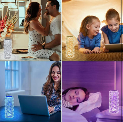 Crystal Lamp, Color Changing Rose Crystal Diamond Table Lamp, USB Rechargeable Led Strip Lighting Touch Bedside Lamp Night Light with Remote Control